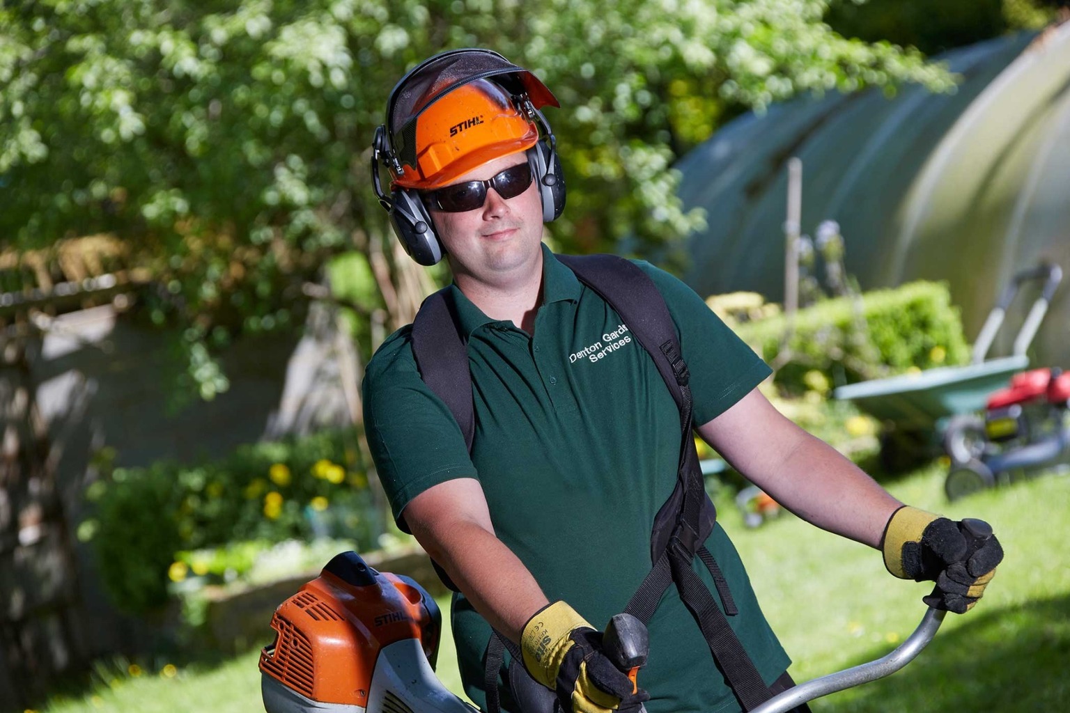 Garden maintenance equipment at work